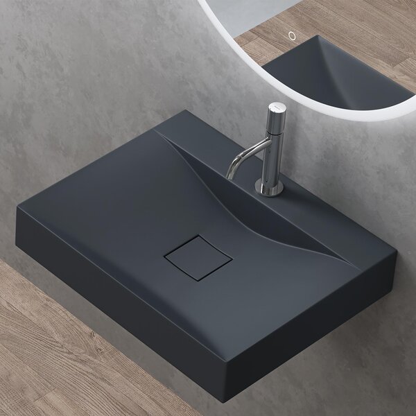 Doporro Lavabo da Appoggio o Sospeso Rettangolare 60 cm in Marmoresina Antracite Opaco, Lavandino Bagno con Foro per Rubinetto Colossum810