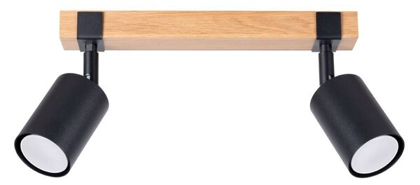 Lampada da soffitto FAGER 2 nero 2xGU10 10W acciaio/legno naturale 17.2x6x38cm Sollux Lighting