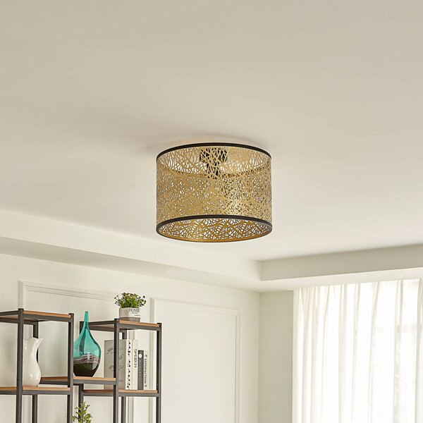 Plafoniera soffitto Yonah Lindby, dimmerabile, Ottone / Oro, Soggiorno / Sala da pranzo, Tessuto / Stoffa / Seta, Campagna / Rustiche, Plafoniera