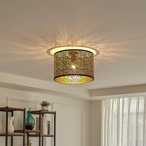 Plafoniera soffitto Yonah Lindby, dimmerabile, Ottone / Oro, Soggiorno / Sala da pranzo, Tessuto / Stoffa / Seta, Campagna / Rustiche, Plafoniera