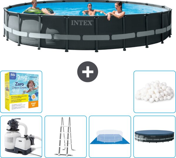 Piscina Intex Round Ultra XTR Frame - 610 x 122 cm - inclusa pompa - scaletta - telo di fondo - confezione di manutenzione della copertura - sfere filtranti