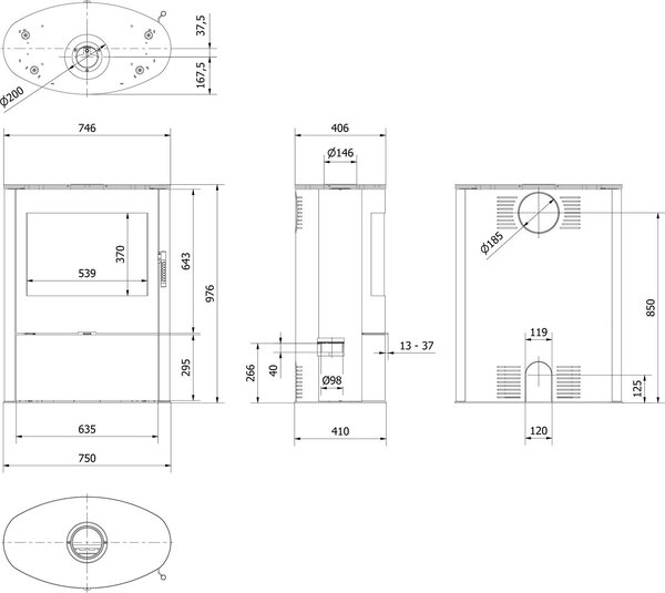 Stufa in acciaio KRATKI AB/S/2/ROLLO 10 kW Ø 150
