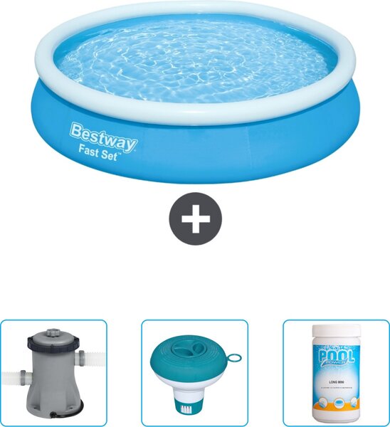 Bestway piscina gonfiabile rotonda a presa rapida - 366 x 76 cm - blu - pompa inclusa - galleggiante per cloro - cloro