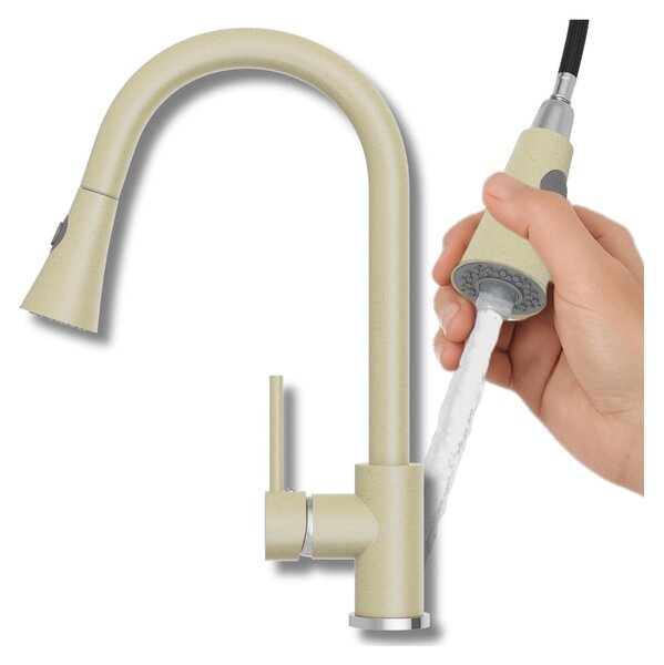 Granitan | Miscelatore da cucina Snake Beige - Altezza totale 40 cm - Bocca estraibile - Orientabile a 360° - Miscelatore da cucina moderno