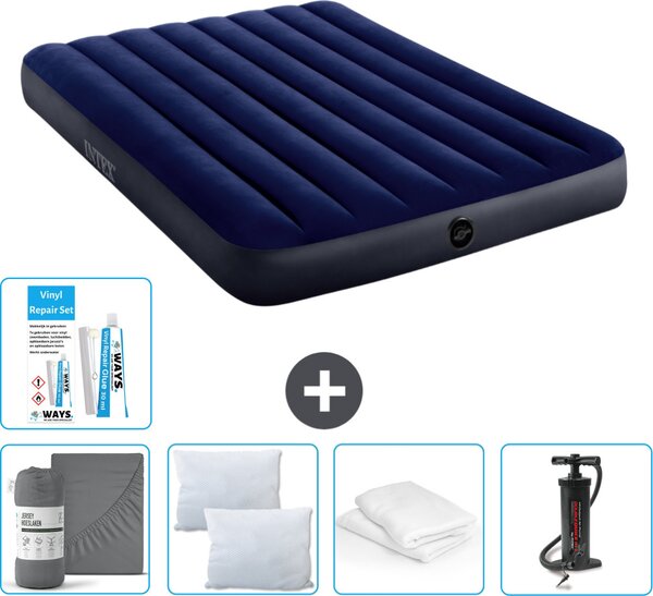 Letto ad aria Intex - Letto matrimoniale - 137 x 191 x 25 cm - Blu - Consegna inclusa Lenzuolo di ricambio - Bacio - Pompa - Set di riparazione en Protezione del cuscino