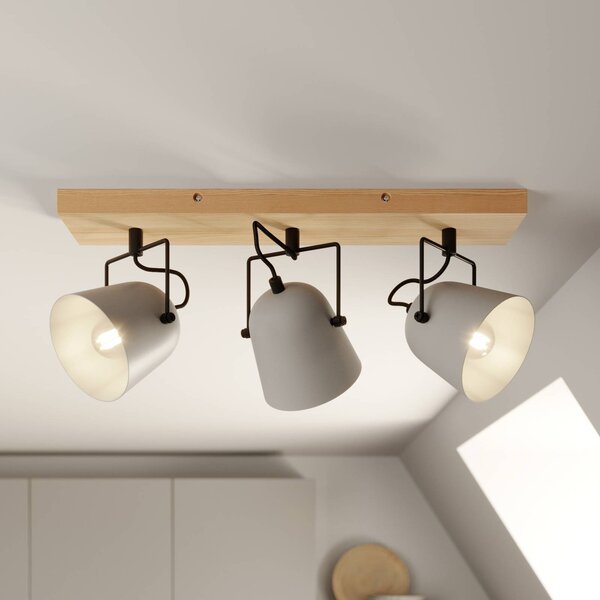 Lindby Adalin plafoniera, 3 luci, grigio Lindby, dimmerabile, Legno chiaro, Soggiorno / Sala da pranzo, Legno, Moderno, Faretto