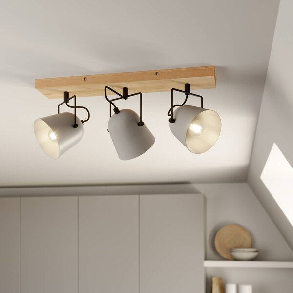 Lindby Adalin plafoniera, 3 luci, grigio Lindby, dimmerabile, Legno chiaro, Soggiorno / Sala da pranzo, Legno, Moderno, Faretto