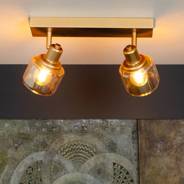 Lucide Faretto a soffitto Bjorn, 2 luci, oro/ottone dimmerabile, Ottone / Oro, Soggiorno / Sala da pranzo, Metallo, Moderno, Faretto
