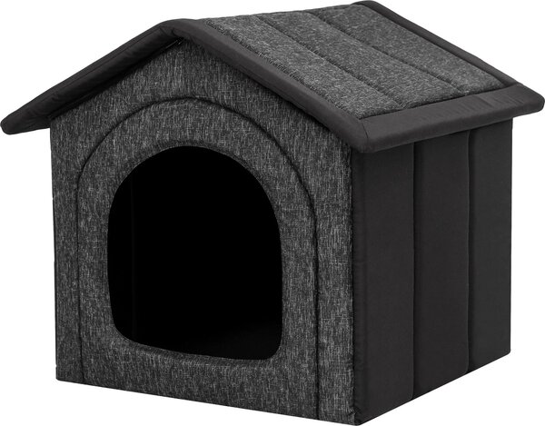 Cuccia per cani per interni ed esterni - cuccia pieghevole in schiuma, misura R1 (32×38×38 cm), tetto rimovibile, eco lino nero | PillowPrim