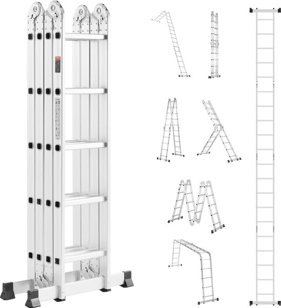 Scala multifunzionale VEVOR, scala multifunzionale 7 in 1, telaio ad A, telaio 5750 mm, regolabile, portata 150 kg, adatta per uso domestico esterno