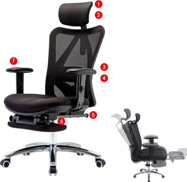 Sedia da ufficio HWC-J86, sedia da scrivania, ergonomica, supporto lombare regolabile 150 kg di portata ~ con poggiapiedi, nero
