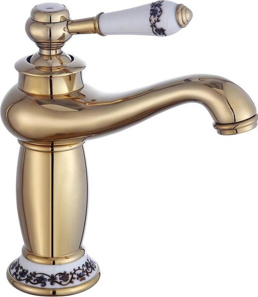 Rubinetto da bagno - Rubinetto da lavabo - Da appoggio - Monocomando - Monoforo - Corpo in ottone - Cartuccia in Vetroceramica - Acqua calda e fredda - Oro