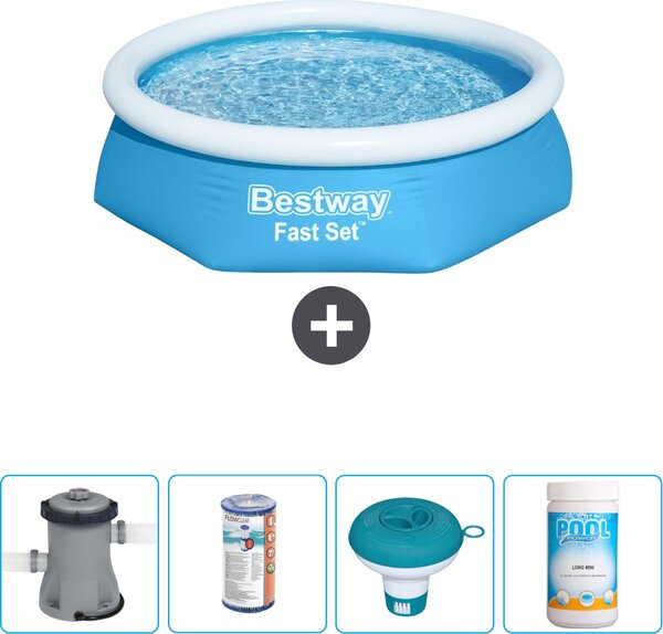 Bestway piscina gonfiabile rotonda ad ambientazione rapida - 244 x 61 cm - blu - inclusa pompa filtro - galleggiante cloro - cloro