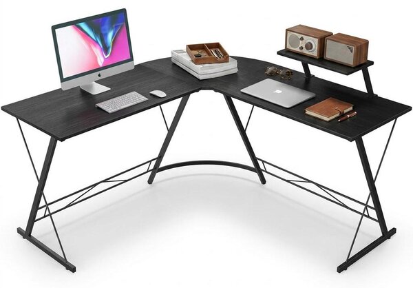Scrivania Angolare per Computer da Ufficio con Mensola Gaming Scuola Nera