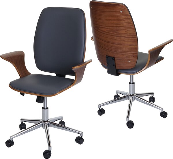 Sedia da ufficio HWC-C54, sedia girevole direzionale, Pelle finta bentwood ~ aspetto noce, rivestimento grigio