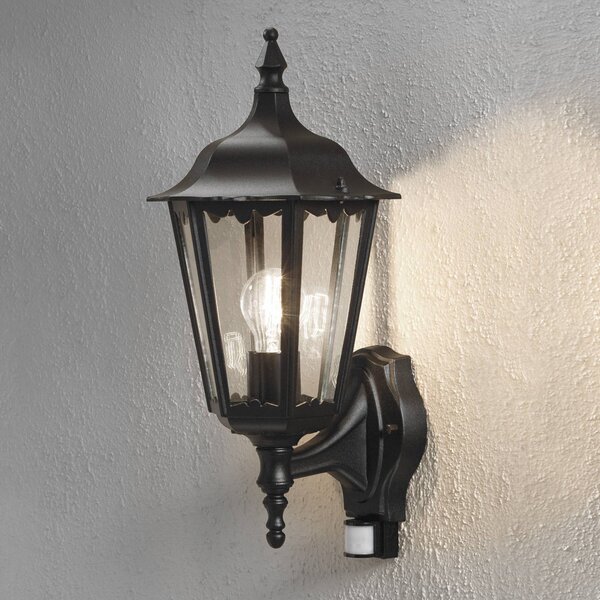 Konstsmide Applique esterni Firenze, dritta, sensore, nero FIRENZE, Nero, Vetro, Campagna / Rustiche