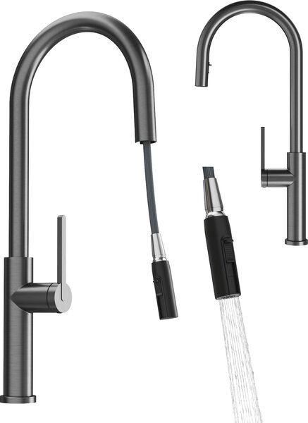 Granitan | Miscelatore da cucina Prati - Gun Grey - Altezza totale 53 cm - Bocca estraibile - Miscelatore bifunzionale