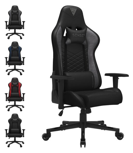 Sedia da gaming SENSE7 Spellcaster in ecopelle nero-grigio - Sedia da ufficio ergonomica, sedia da scrivania per PC, sedia da gaming, portata 150 kg, braccioli 2D, reclinabile a 160°, poltrona direzionale