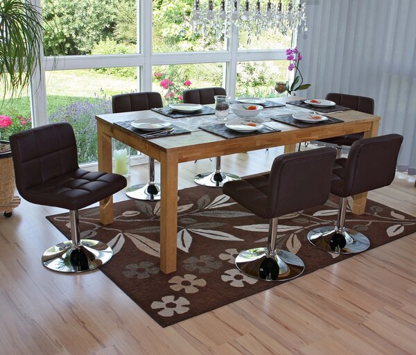 Set di 6 sedie da pranzo, sedie girevoli, modello Cadiz, rivestite in ecopelle, struttura cromata, colore marrone