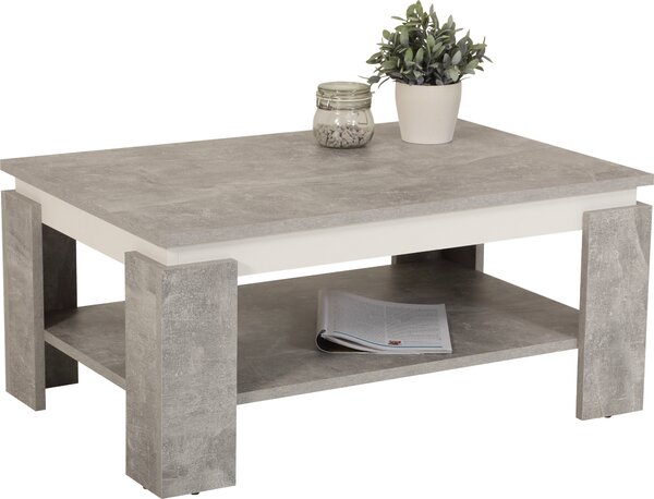 Tavolino da salotto Tim II - look cemento/decoro bianco - ampio ripiano - rivestimento in melamina - dimensioni 90 x 60 cm