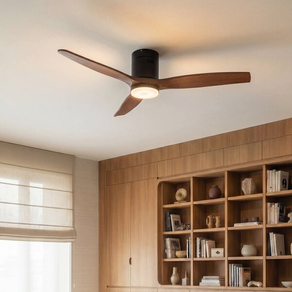 Ventilatore da soffitto LED Lucande Brinia, Ø 132 cm, legno, CCT Brinia, Legno scuro, Soggiorno / Sala da pranzo, Legno, Scandinavo