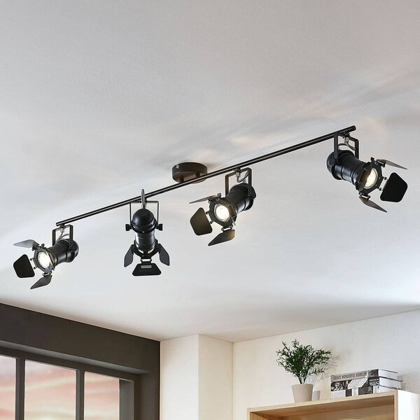 Plafoniera soffitto Tilen Lindby, dimmerabile, Nero, Soggiorno / Sala da pranzo, Metallo, Industriale, Plafoniera
