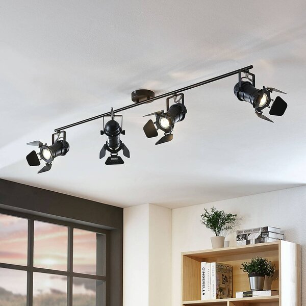 Plafoniera soffitto Tilen Lindby, dimmerabile, Nero, Soggiorno / Sala da pranzo, Metallo, Industriale, Plafoniera