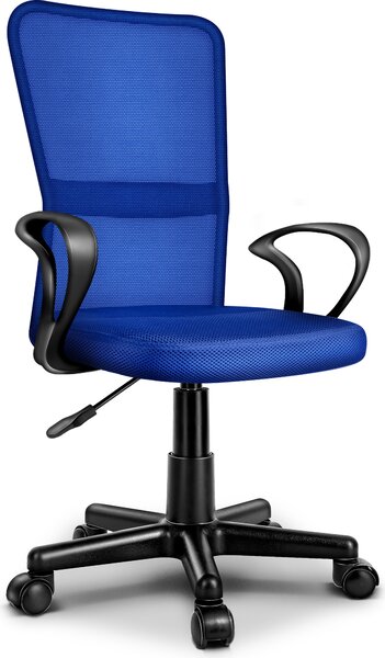 TRESKO sedia da ufficio blu sedia da scrivania girevole, con braccioli e rotelle in plastica, regolabile in altezza in continuo, sedile imbottito, ergonomica