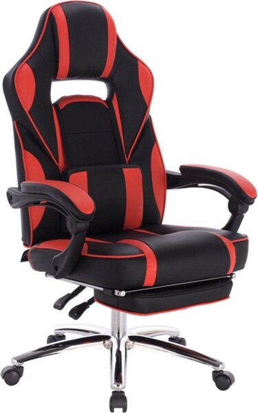 Gamestoel - Rosso - Pelle finta - Con schienale e braccioli - Regolabile in altezza - Ergonomica - Sedia da gioco