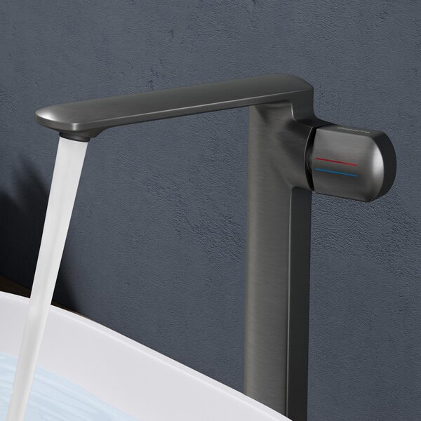 Doporro Miscelatore lavabo bagno in ottone Grigio, monocomando per acqua calda e fredda 28,1 cm WAO-1180H