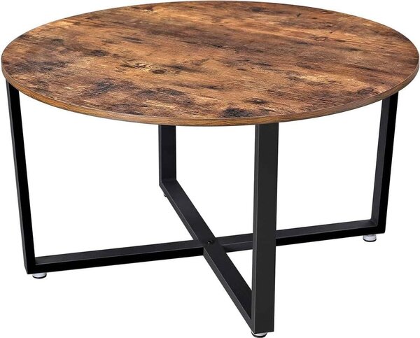 VASAGLE -Tavolino da caffè rotondo, tavolino da caffè, tavolino da salotto, struttura robusta in ferro, facile da montare, design industriale, vintage, marrone scuro