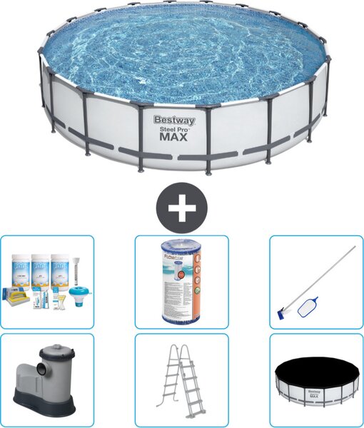Piscina Bestway Round Steel Pro MAX - 549 x 122 cm - grigio - compresa pompa - scala - copertura pacchetto manutenzione - filtro - kit pulizia
