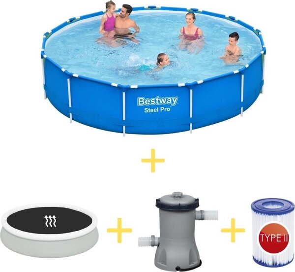Piscina Bestway - Steel Pro - 396 x 84 cm - Inclusa vela solare, pompa filtro e filtro
