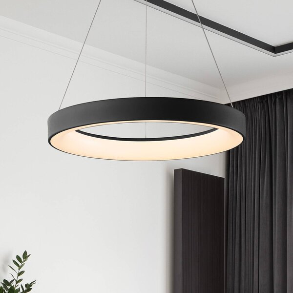 Mantra Iluminación Lampada a sospensione Niseko II, telecomando, Ø 38 cm, nero dimmerabile, Nero, Soggiorno / Sala da pranzo, Metallo, Moderno