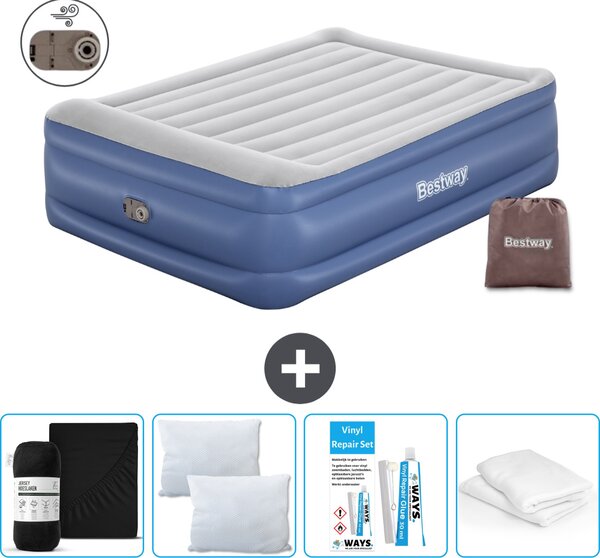 Materasso gonfiabile Bestway - 2 persone - 152 x 203 x 56 cm - Grigio/Blu - Accessori inclusi