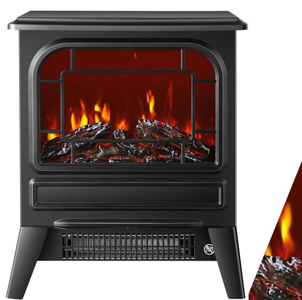Camino elettrico a pavimento - 1950W - Struttura autoportante in metallo nero con effetto fiamma LED