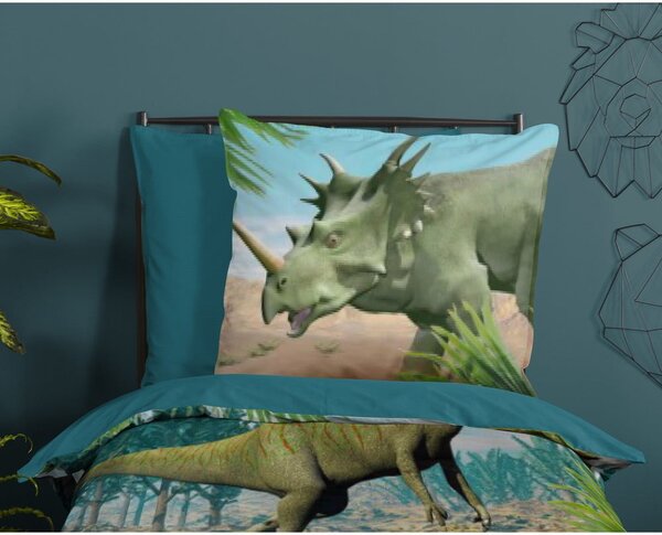 Set copripiumino e federa da bambini verde/blu in cotone per letto singolo 140x200 cm Dino – Good Morning