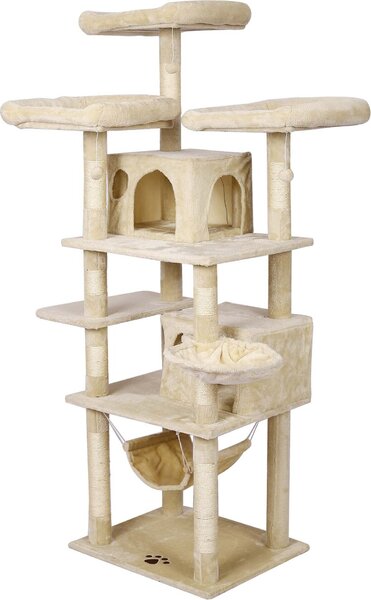 Wiltec tiragraffi beige con motivo a zampa 172 cm, tiragraffi per gatti con piattaforme e casette per gatti, albero per gatti con amaca, albero da arrampicata per gatti