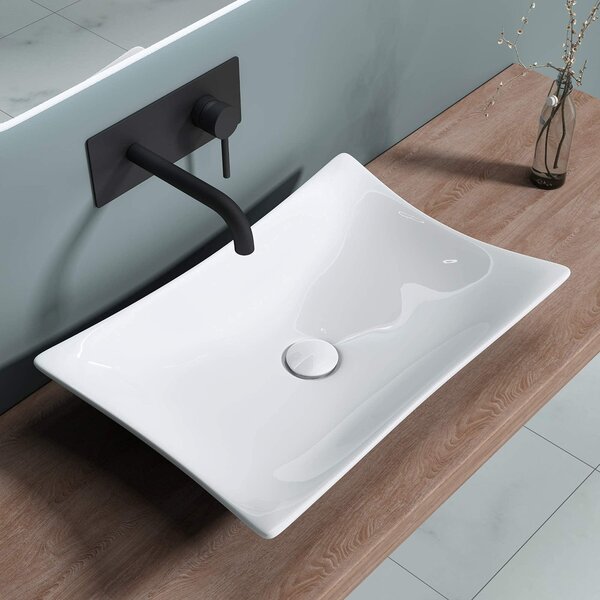 Doporro Lavabo Bagno da Appoggio in Vetroceramica Bianca, Lavabo Rettangolare Freestanding 56,5x38x11 cm con Rivestimento Nano, Design Elegante Br¹ssel910