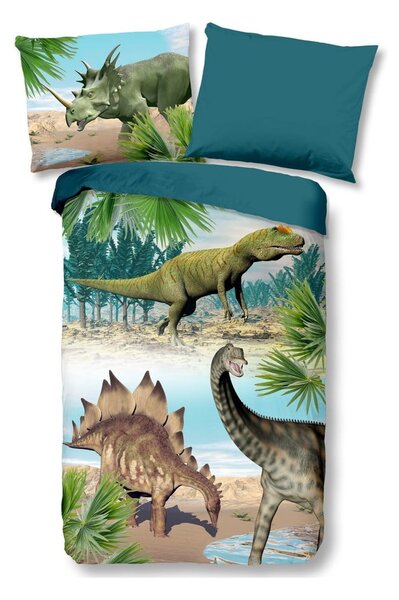 Set copripiumino e federa da bambini verde/blu in cotone per letto singolo 140x200 cm Dino – Good Morning