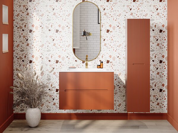 Colonna per bagno sospesa 140 cm Con scanalature Terracotta - PAVANI
