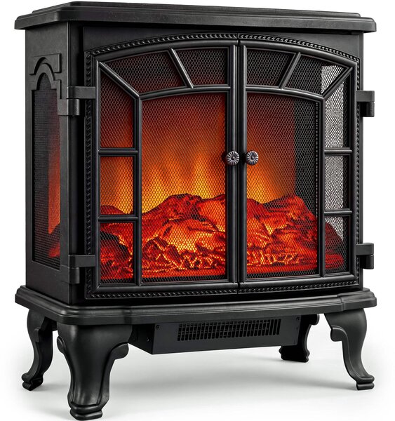 Stufa elettrica a pavimento - 2000 W di potenza - Effetto fiamma suggestivo - Colore nero - Per uso interno