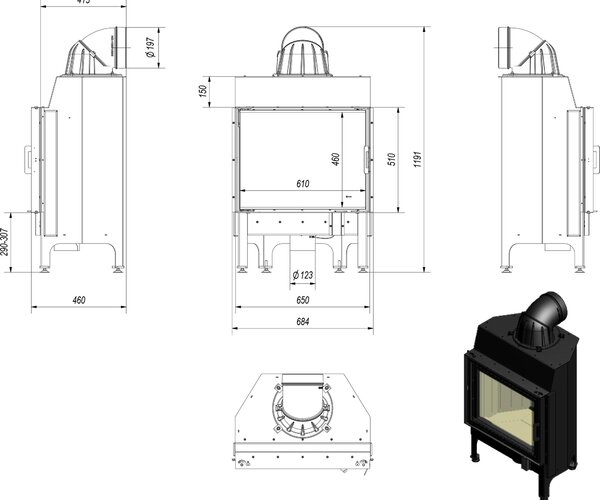 Inserto camino in acciaio KRATKI NADIA 10 kW Ø 200