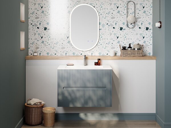 Mobile sotto lavabo sospeso scanalato blu cielo 80 cm - PAVANI