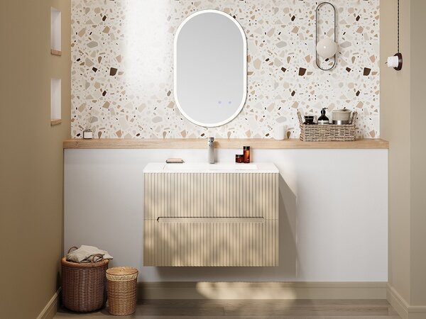 Mobile sotto lavabo sospeso beige scanalato 80 cm - PAVANI