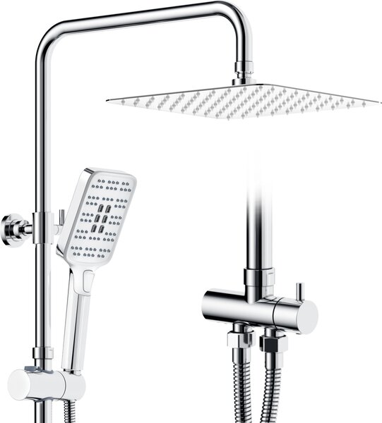 Sistema doccia Rainsworth senza rubinetto cromo - set doccia a pioggia quadrato 25 * 25 cm, set doccia con deviatore, doccetta a 3 modalità di getto