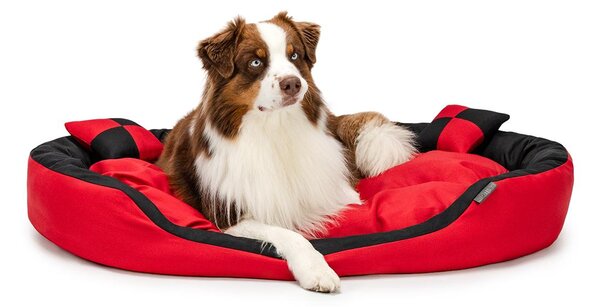 Lettino per cani lionto, elegante cesto per cani 4 in 1, idrorepellente, antigraffio e di facile manutenzione, 110x80 cm, rosso/nero