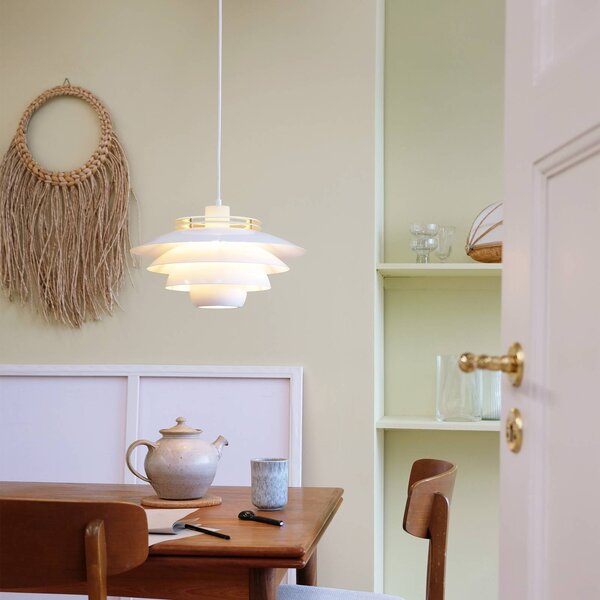 Dyberg Larsen Lampada a sospensione Ejka, dimmerabile, Bianco / Opale, Soggiorno / Sala da pranzo, Metallo, Design, Lampada a sospensione