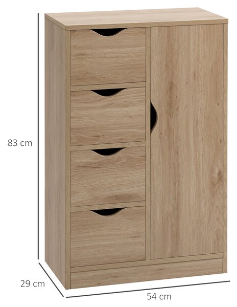 HOMCOM Mobile Bagno con 4 Cassetti, Armadietto a 2 Livelli e Maniglie Ritagliate, in Truciolato, 54x29x83 cm|Aosom