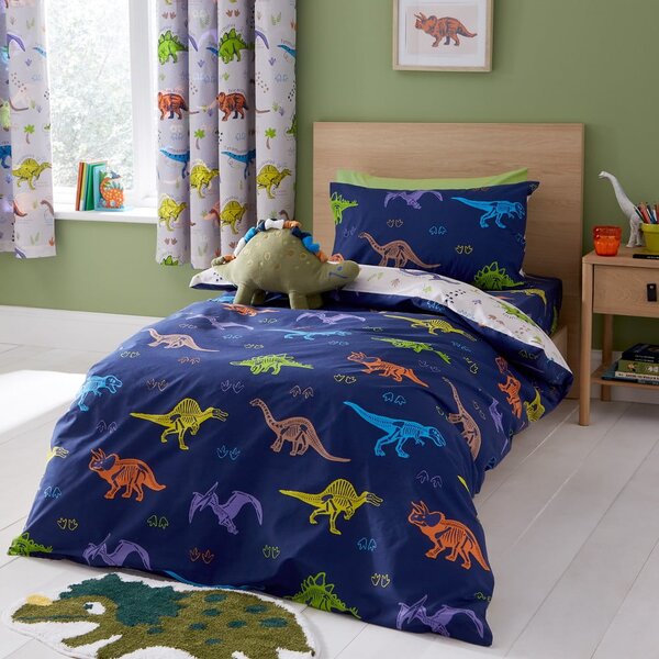 Set copripiumino e federa da bambini blu e beige per letto singolo 135x200 cm Prehistoric Dinosaurs – Catherine Lansfield